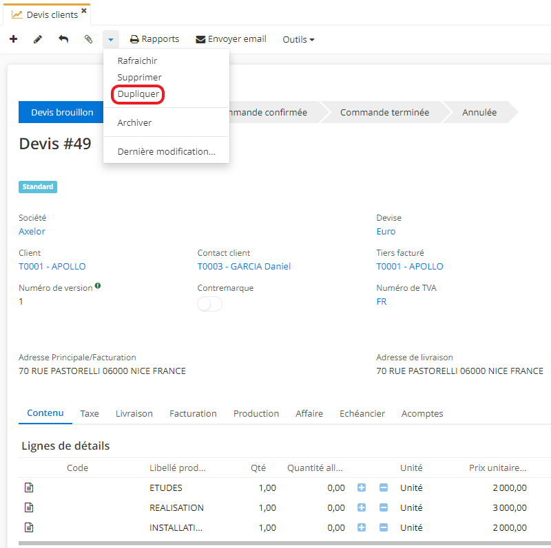 1.2. Une autre façon de créer un devis : dupliquez un devis déjà existant.