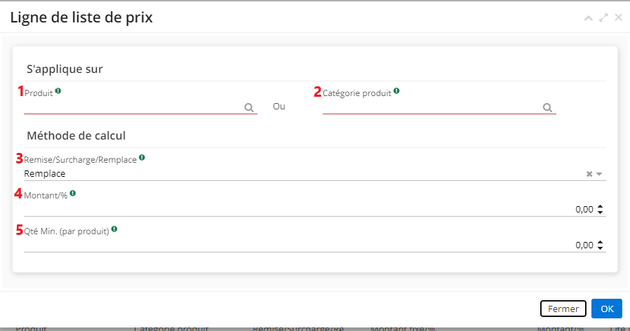 1.1. Ajoutez une nouvelle Ligne de liste de prix en cliquant sur +Nouvea dans le tableau Contenu de la liste de prix sur la fiche.