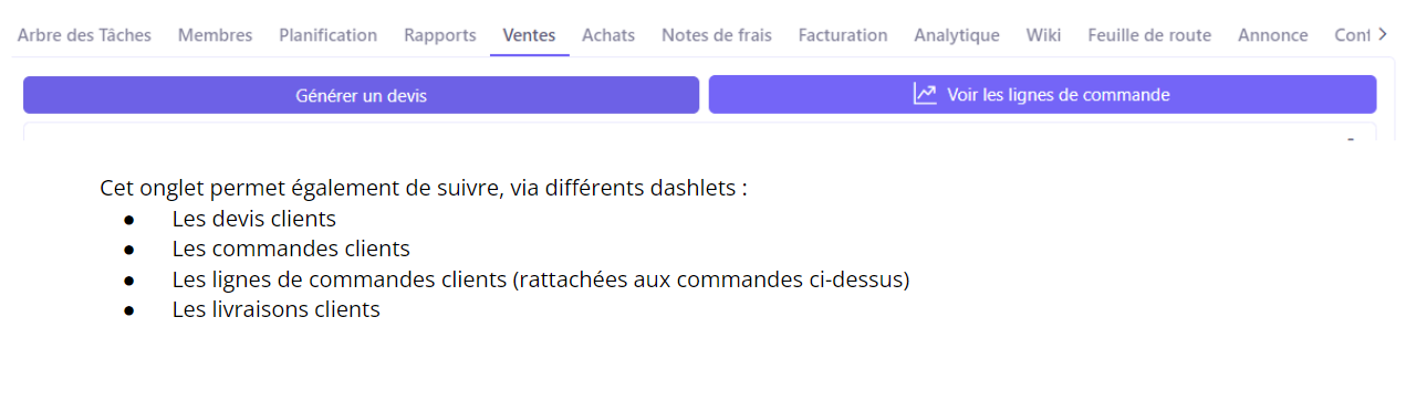 1.2. Depuis l’affaire, il est possible de générer un devis client dans l’onglet “Ventes”. Cliquez sur le bouton “Générer un devis”.