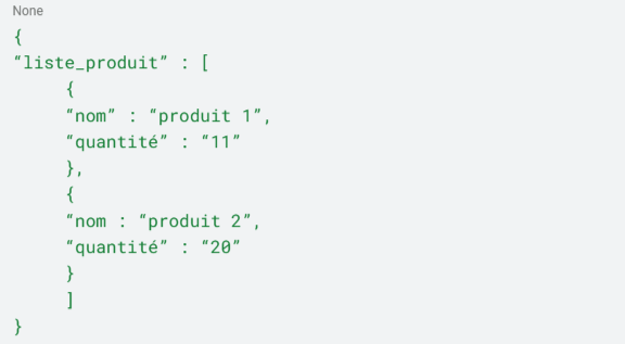 1.1. Le schéma configuré produit un JSON structuré (voir l'image).