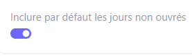 1.5. Inclure par défaut les jours non ouvrés : si cette valeur est activée, les jours non ouvrables (tels que les jours fériés, les samedis et les dimanches) sont inclus dans le processus de planification. Si elle est désactivée, ces jours non ouvrables sont exclus de la planification.