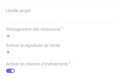 1.1. Activez l'option “Activer la création d'événements” dans la configuration de l'application Projet.
