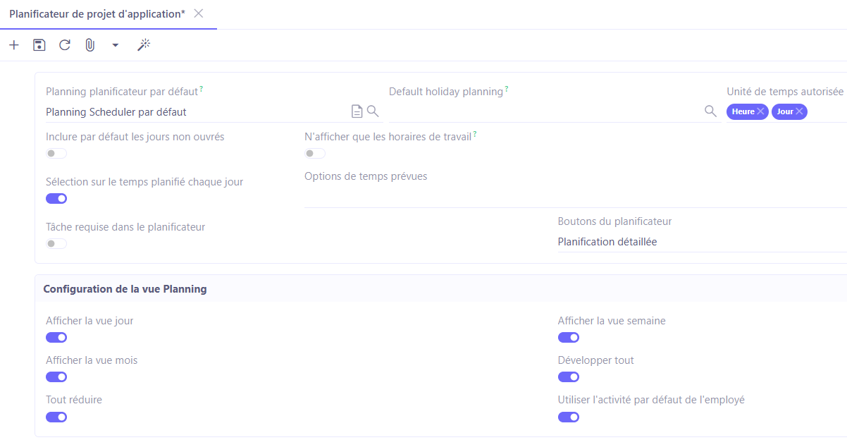1.1. Config applicative → Gestion des applications → Projet Scheduler, configurer. Sur l'image : les configurations générales de Scheduler.