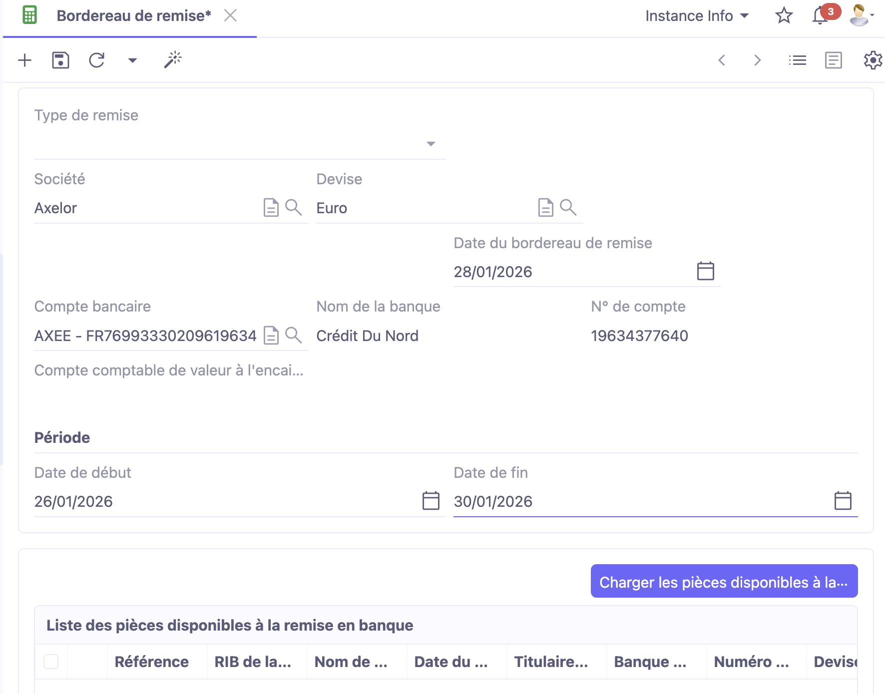 1.1. Accès : Comptabilité → Paiement → Bordereaux de remise.