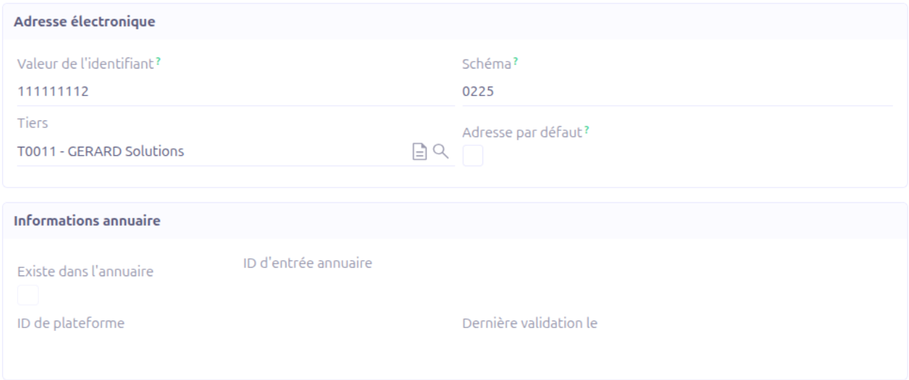 Formulaire de saisie manuelle d'une adresse électronique sur la fiche tiers.