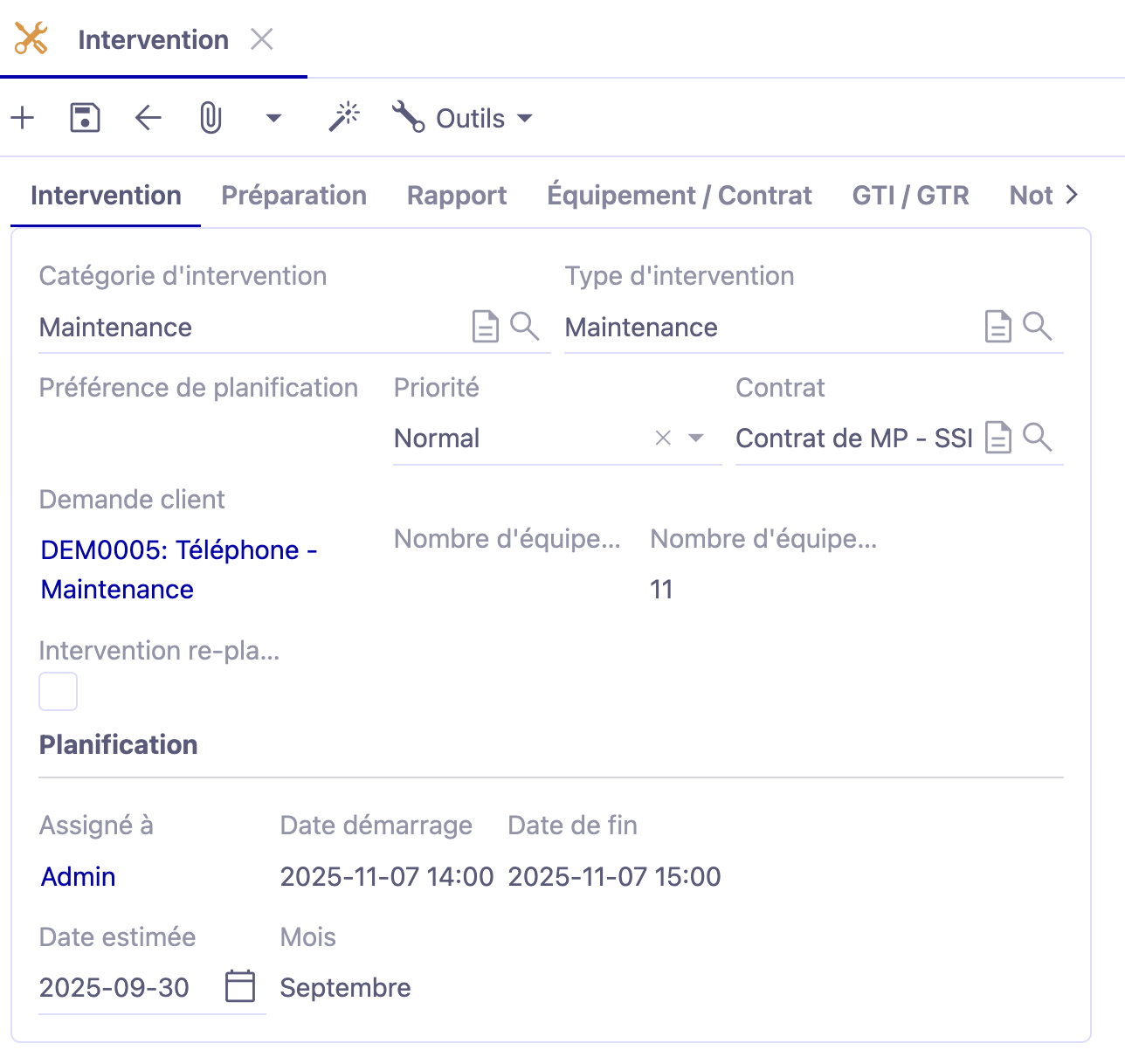 1.1. Onglet Intervention sur la fiche Intervention.