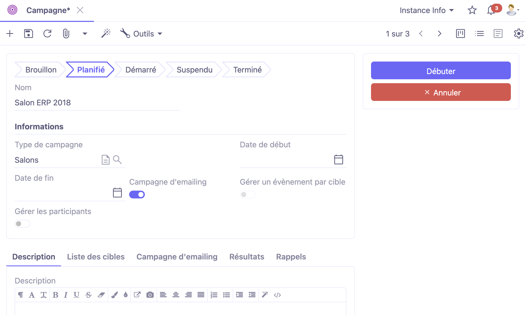1.1. Accès : Marketing → Campagnes.