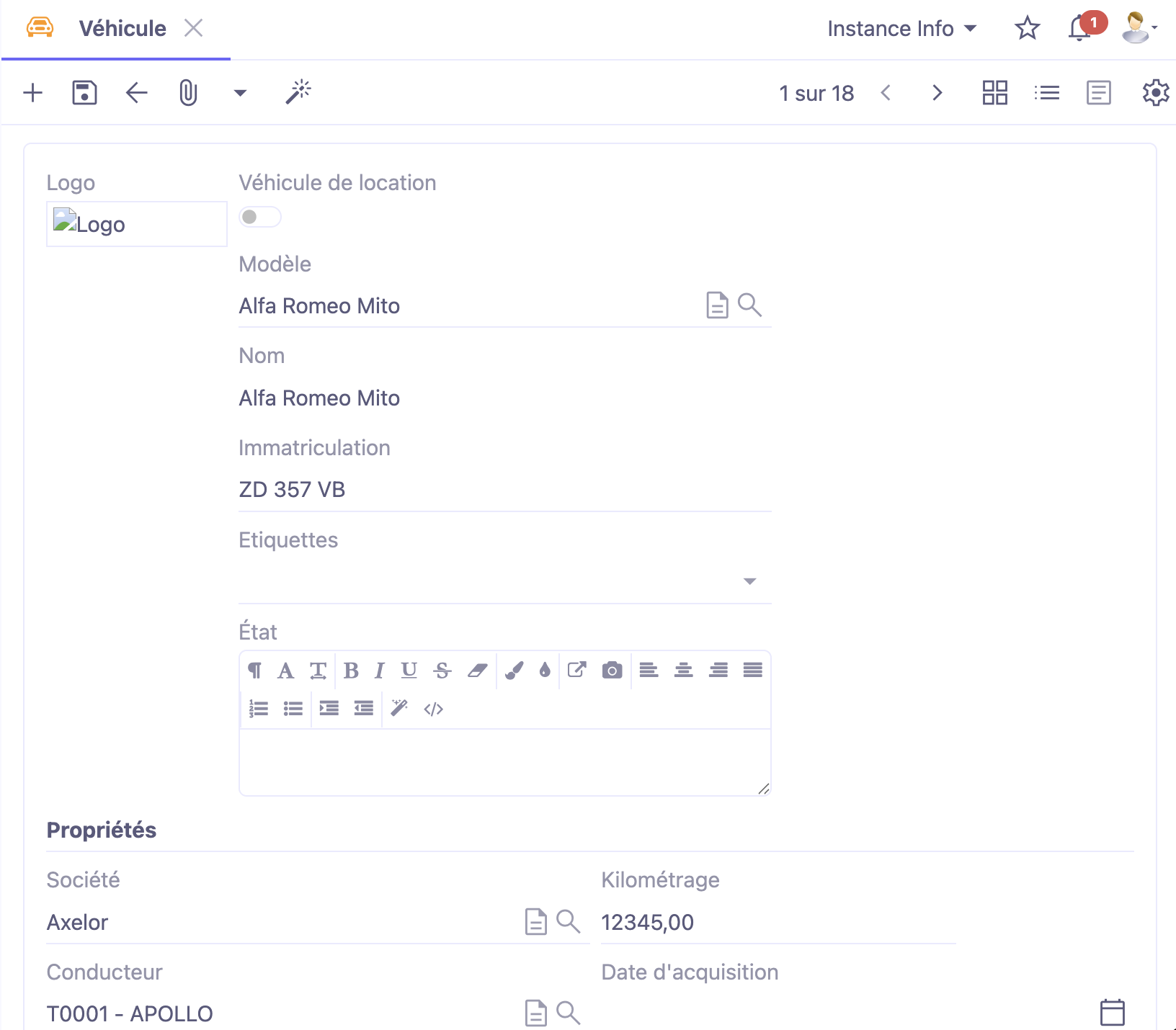 1.1. Accès : Parc automobile → Vehicule.