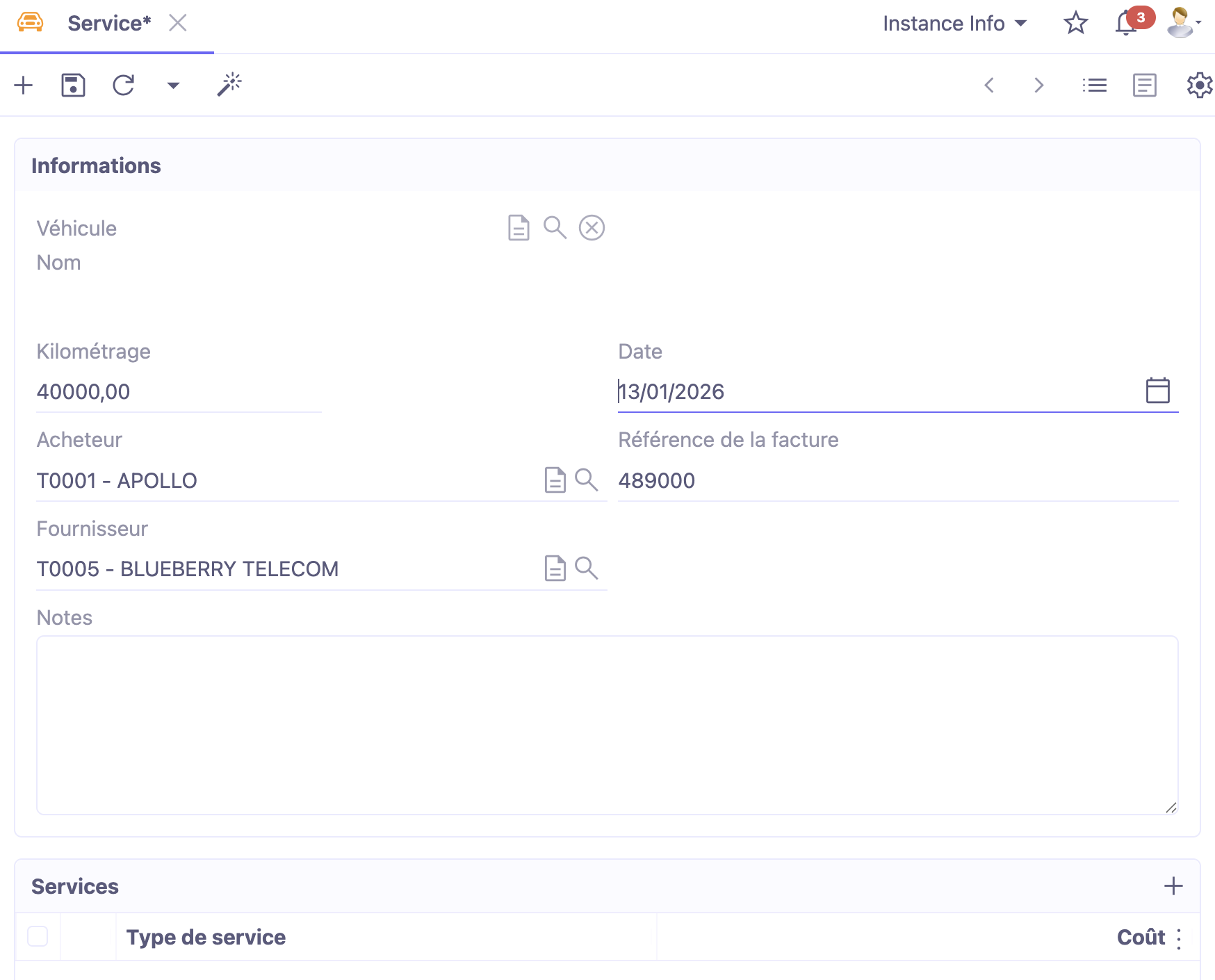 1.1. Accès : Parc automobile → Journal des services.