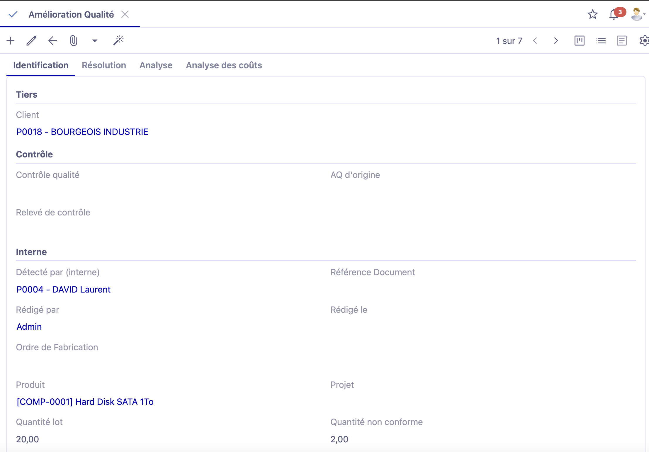 Onglet Identification.