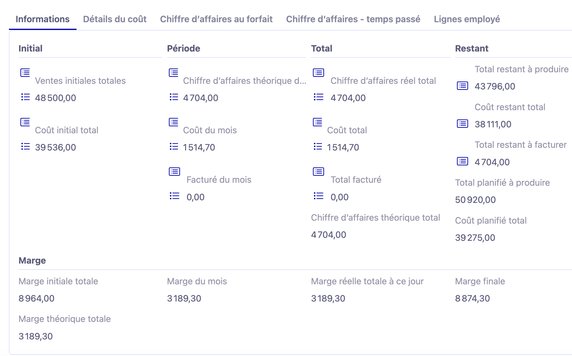1.1. Sur l'image : l'onglet Informations sur un rapport.