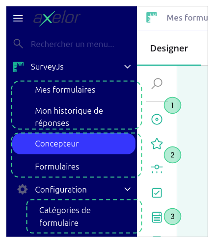 Menu du module Survey dans l'ERP.