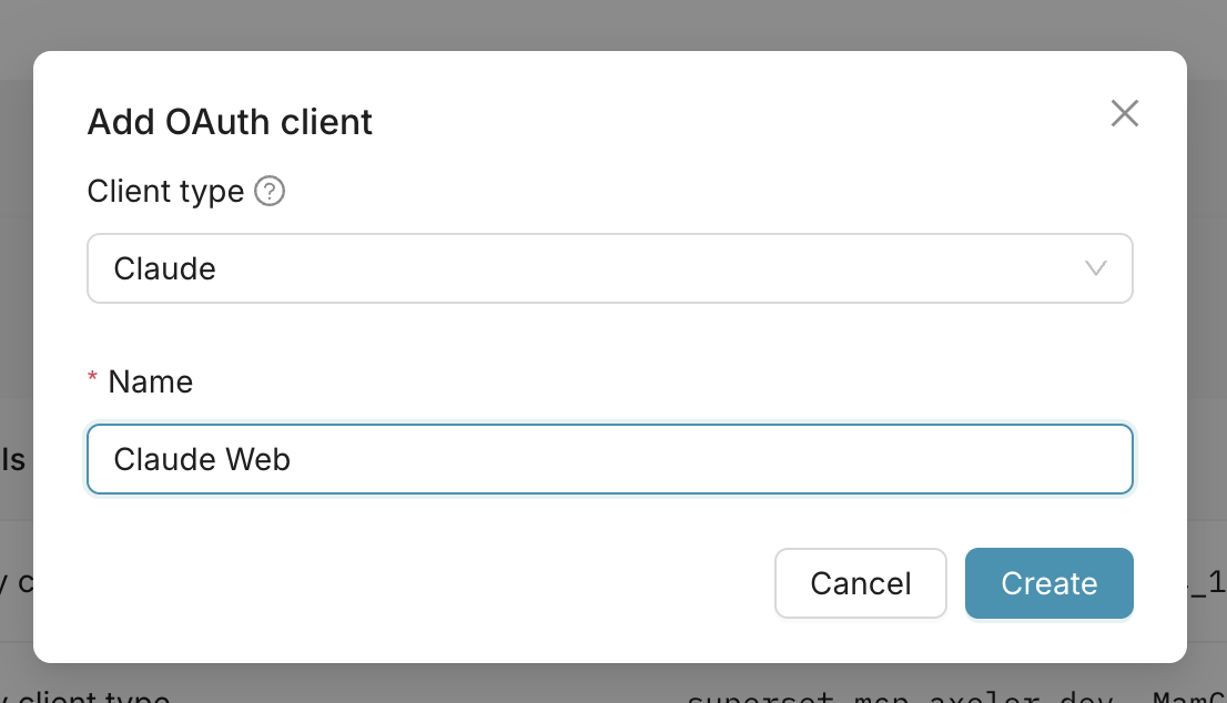 Create client form with client type and name fields