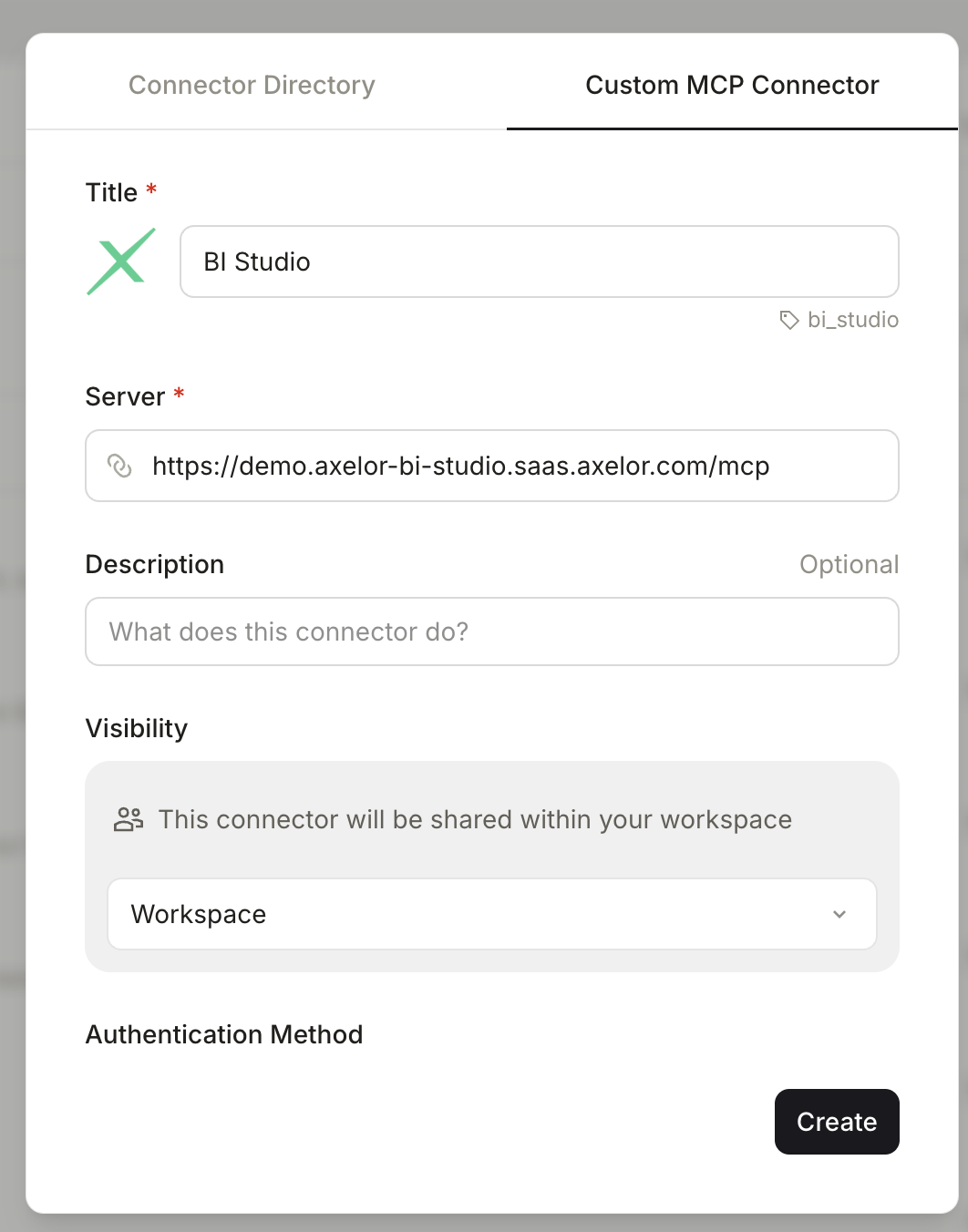 Mistral MCP connector setup and BI Studio authorization screens