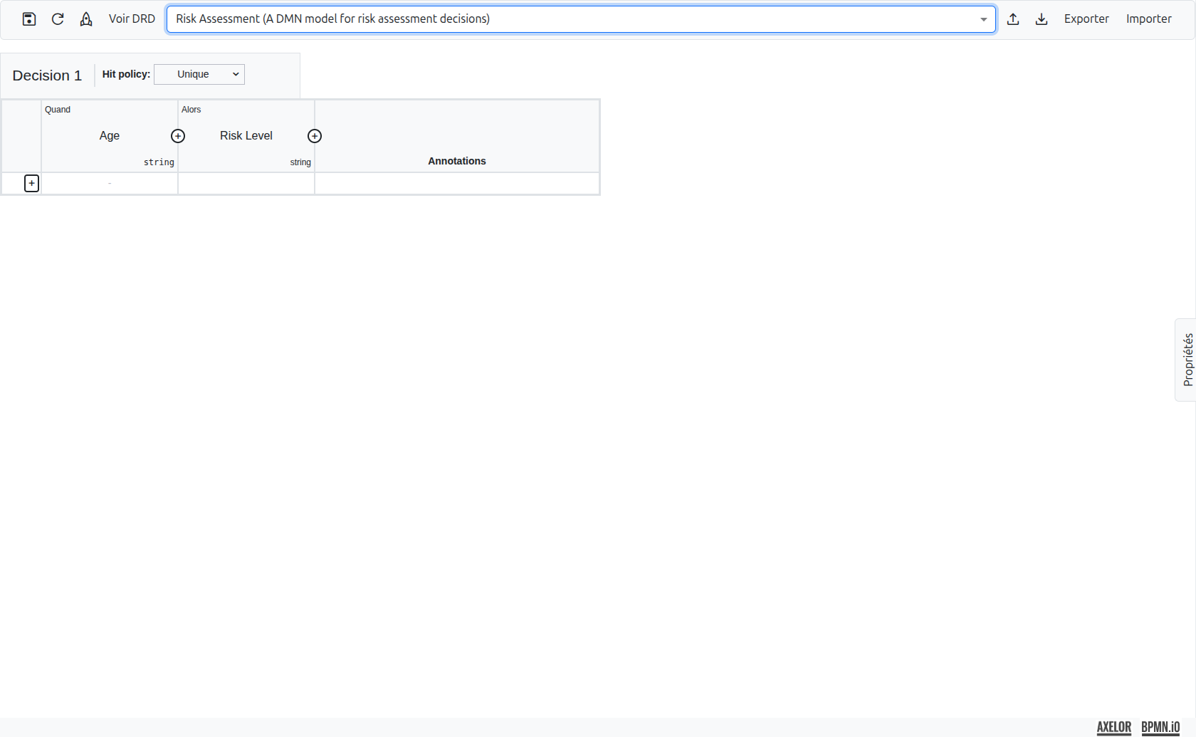 Decision table view inside editor