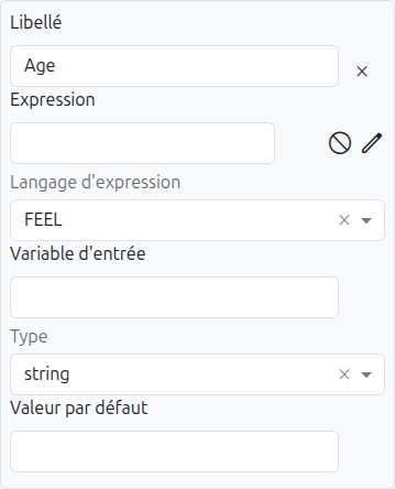 Input column properties panel