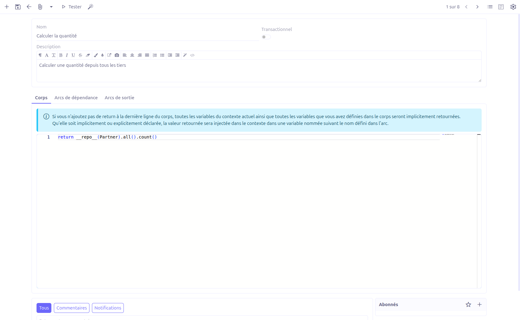 Link Script body editor