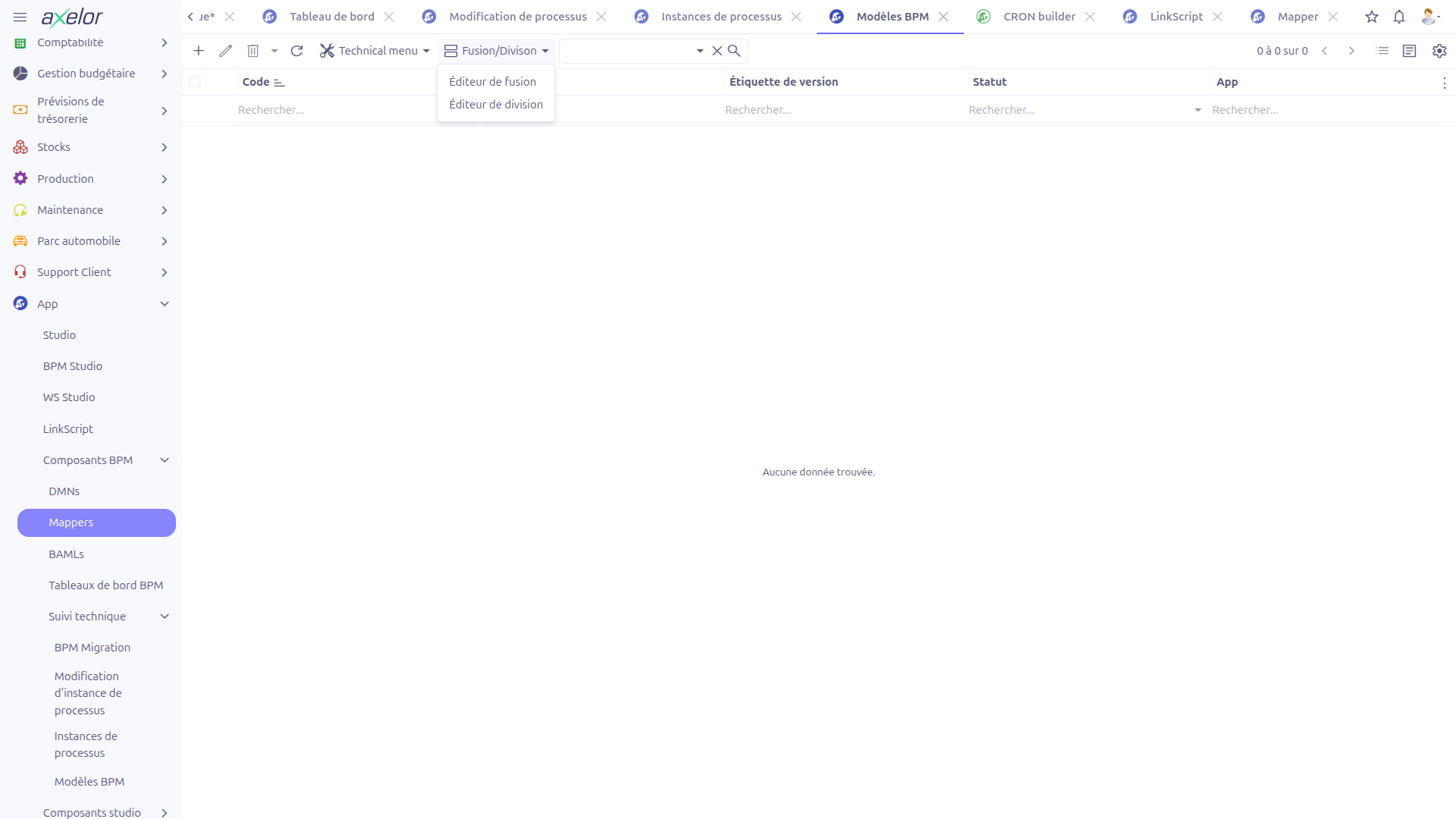 Merge and split toolbar menu