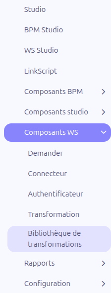 Web Services menu structure