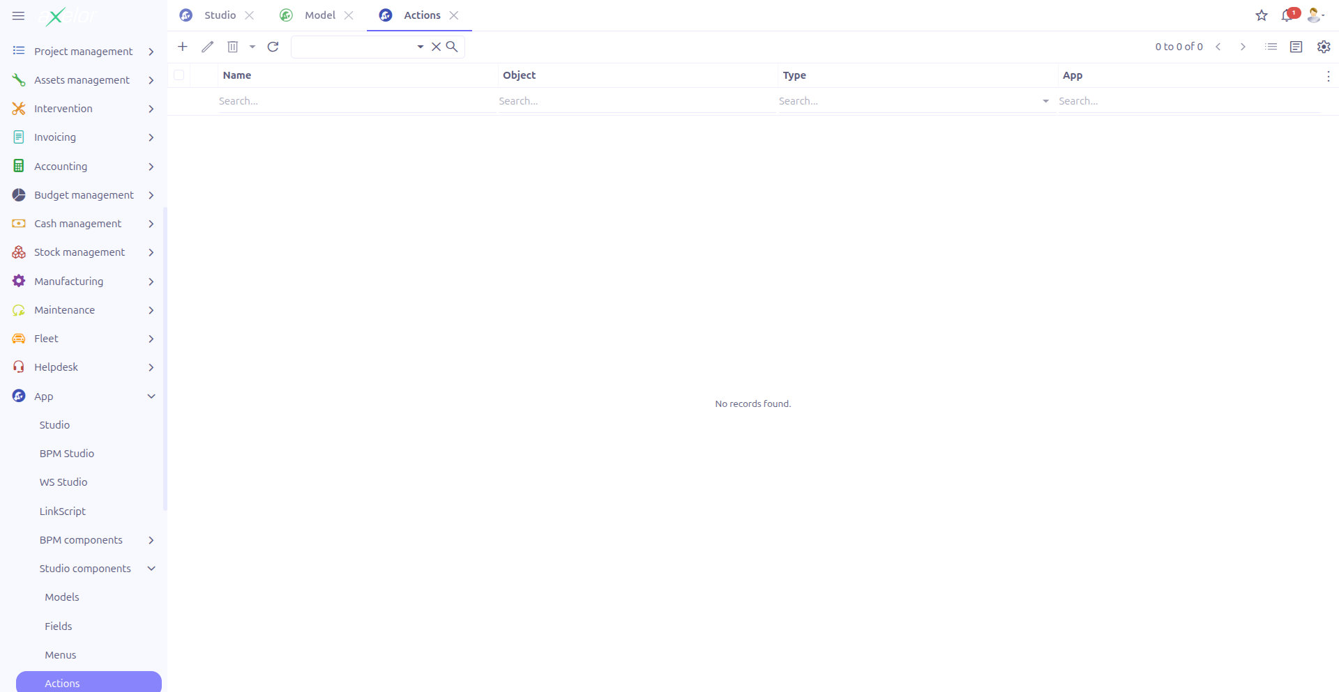 Studio Actions grid view