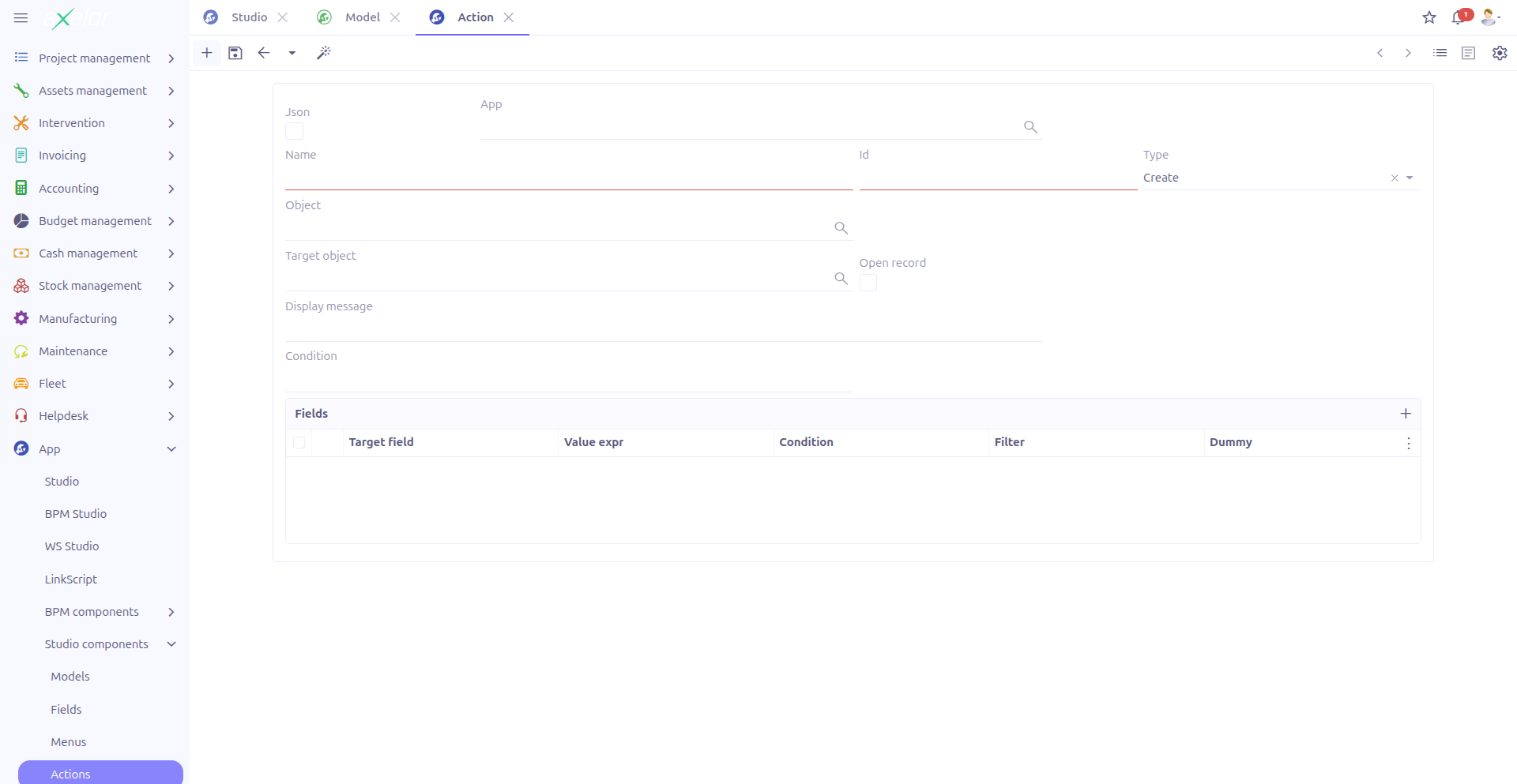 Create action configuration