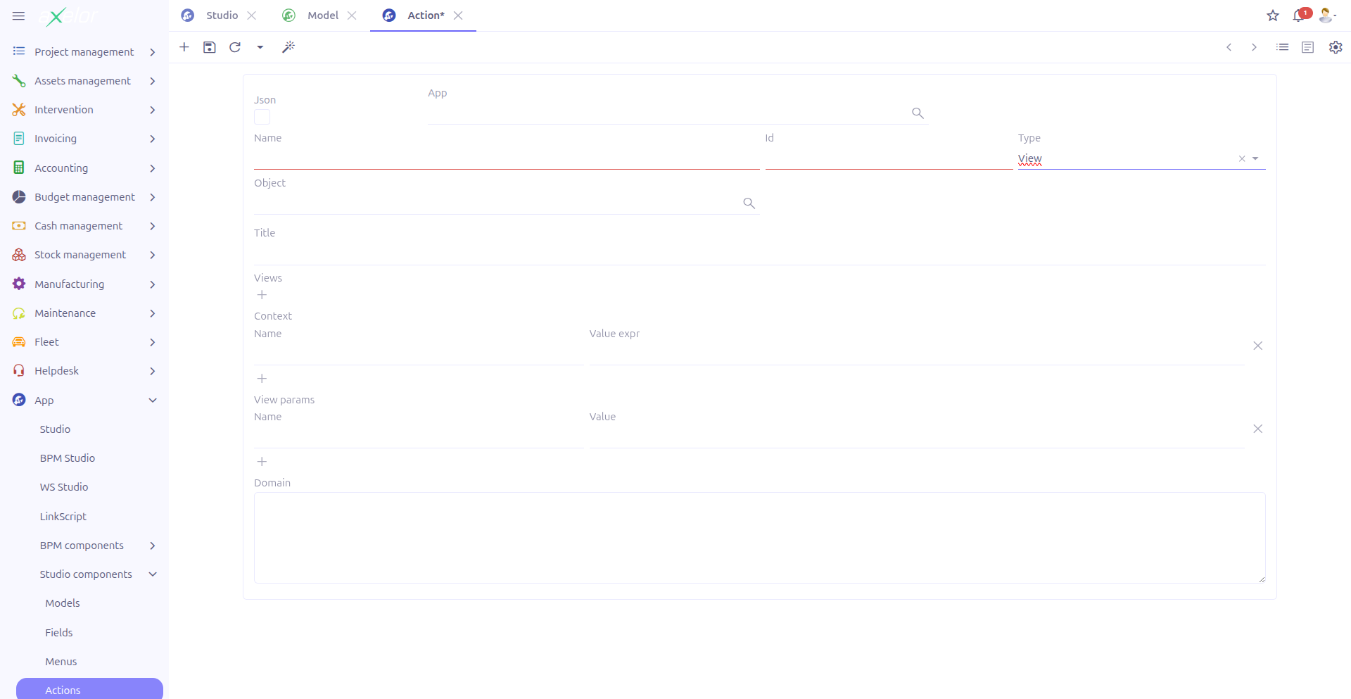 View action configuration