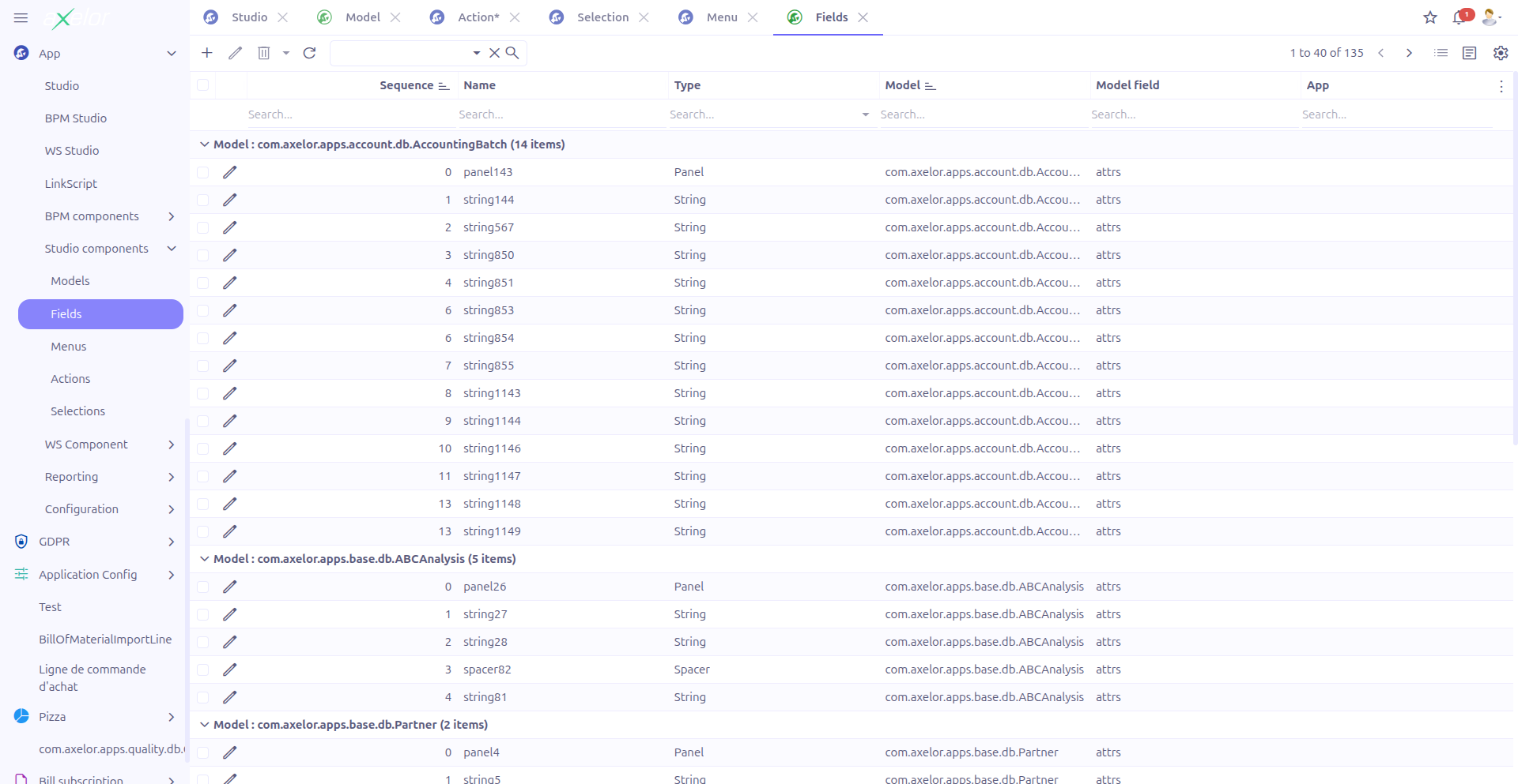 Custom Fields grid view