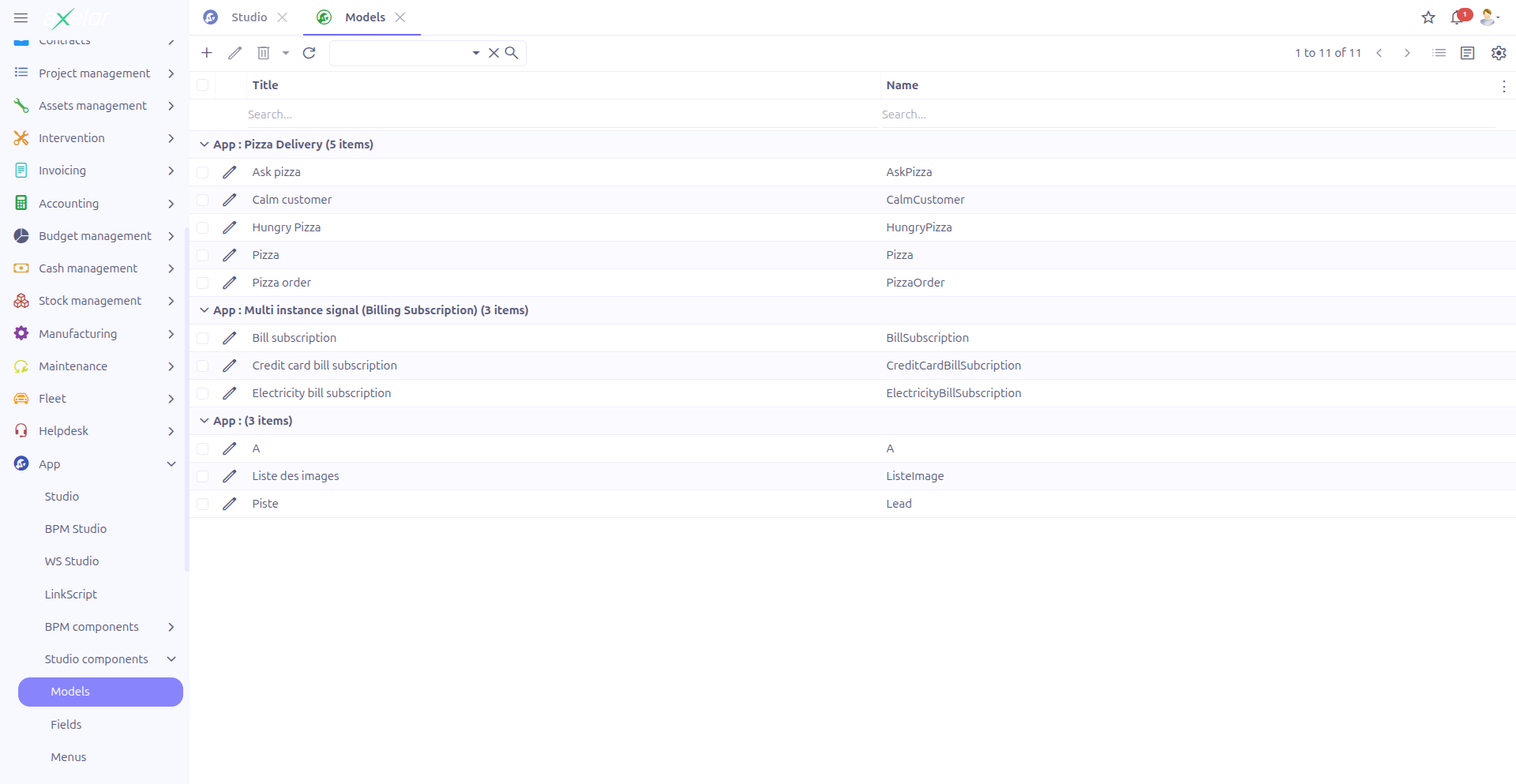 Custom Models grid view