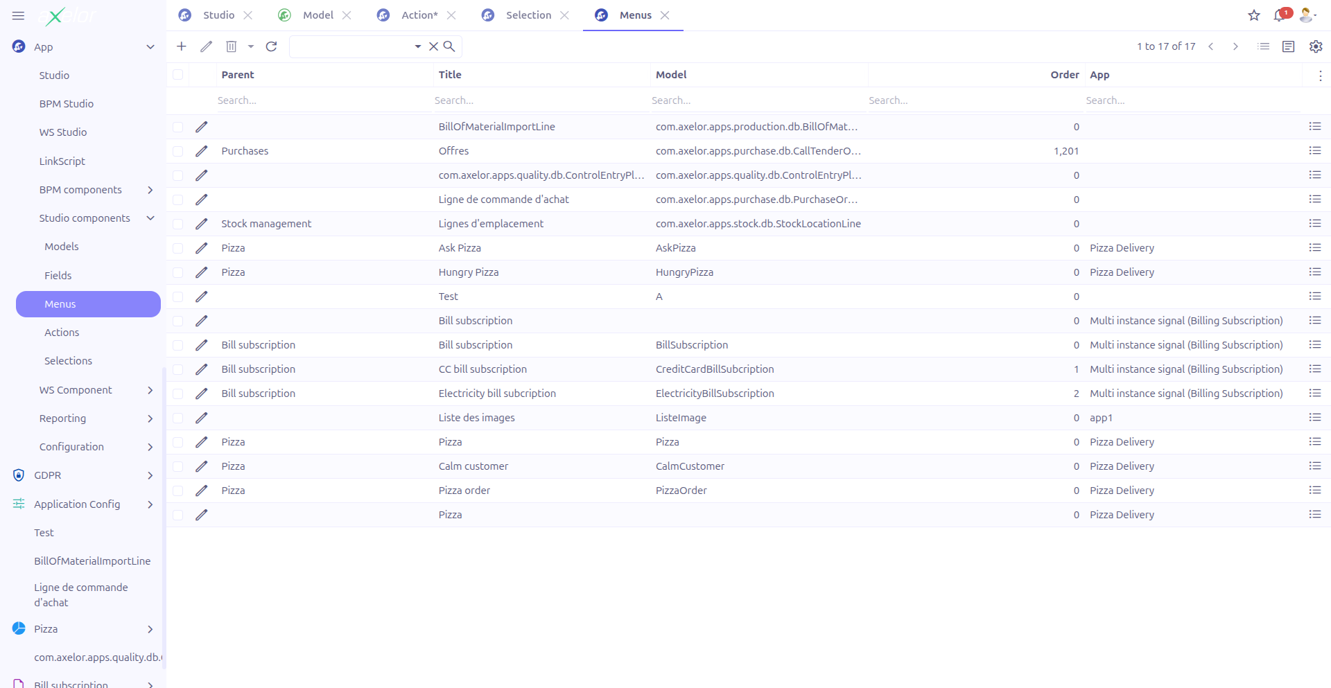 Studio Menus grid view