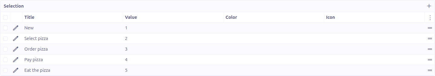 Selection option list