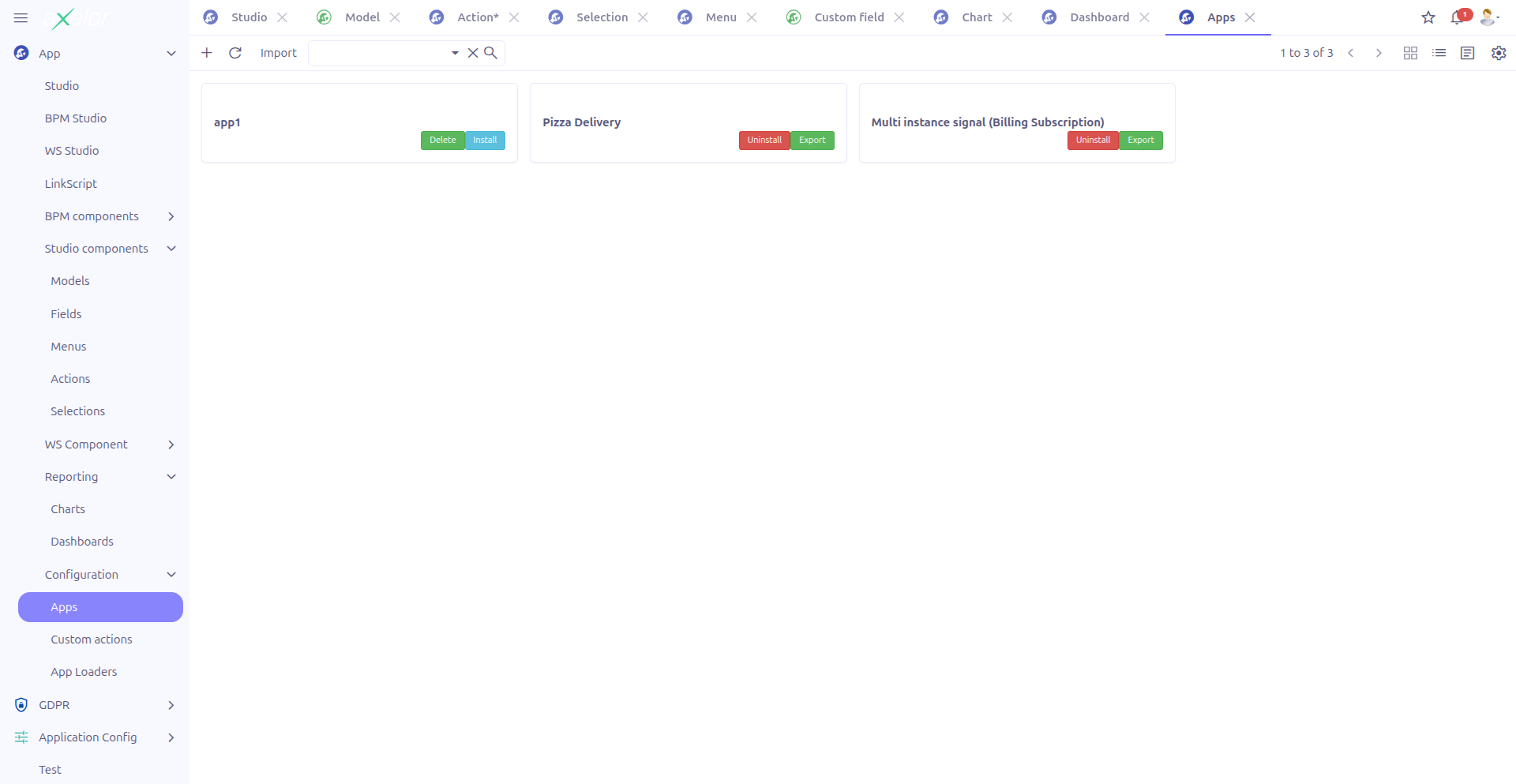 Studio Apps cards view