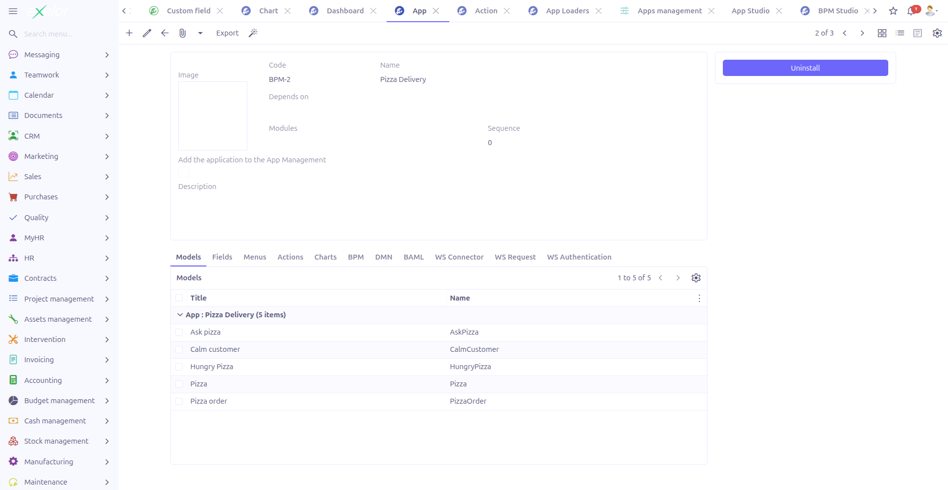 Studio App component tabs