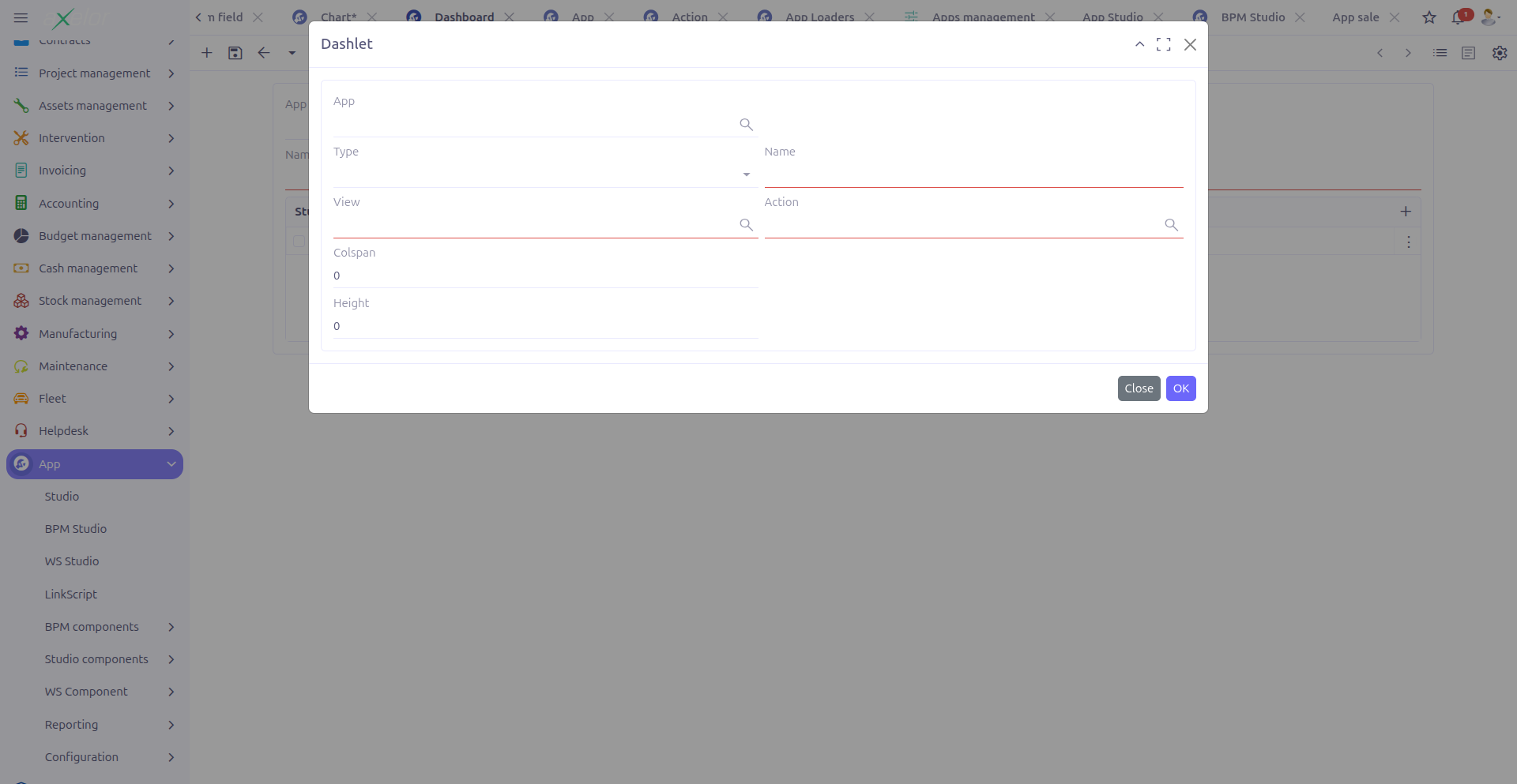 Dashlet configuration form