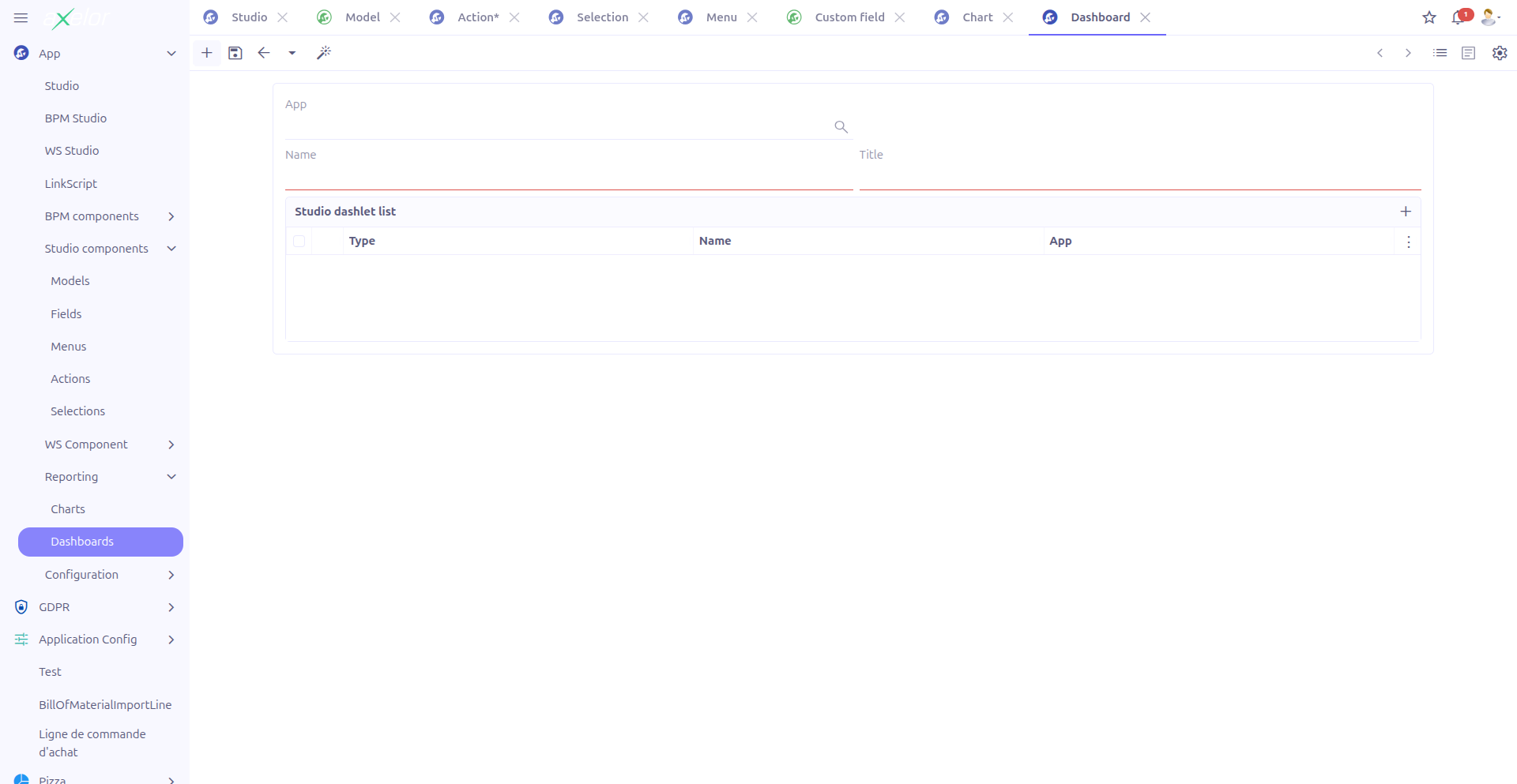 Studio Dashboard form