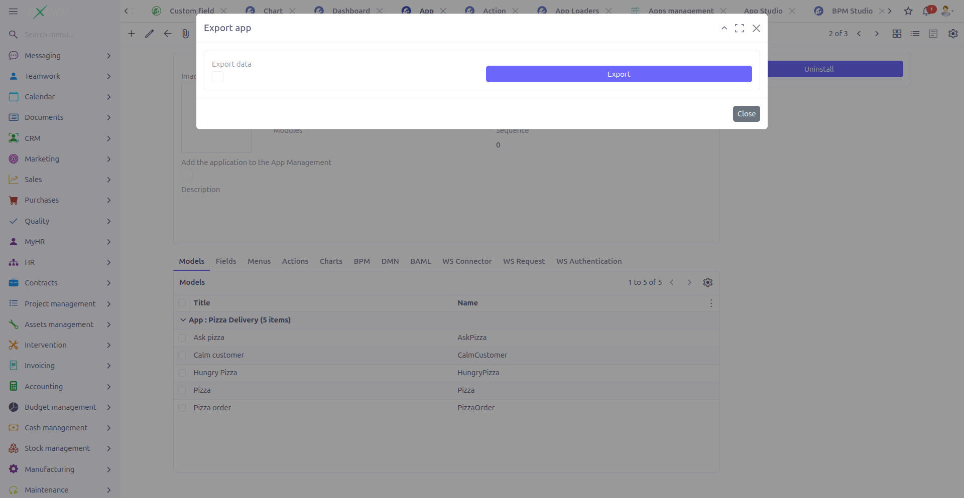 Export dialog