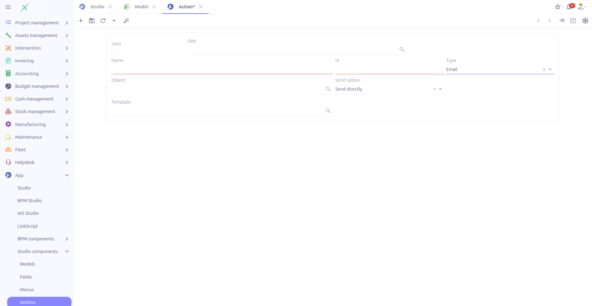 Email action configuration