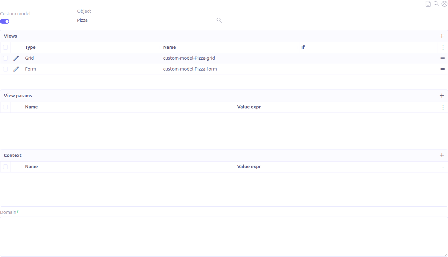 Menu action editor