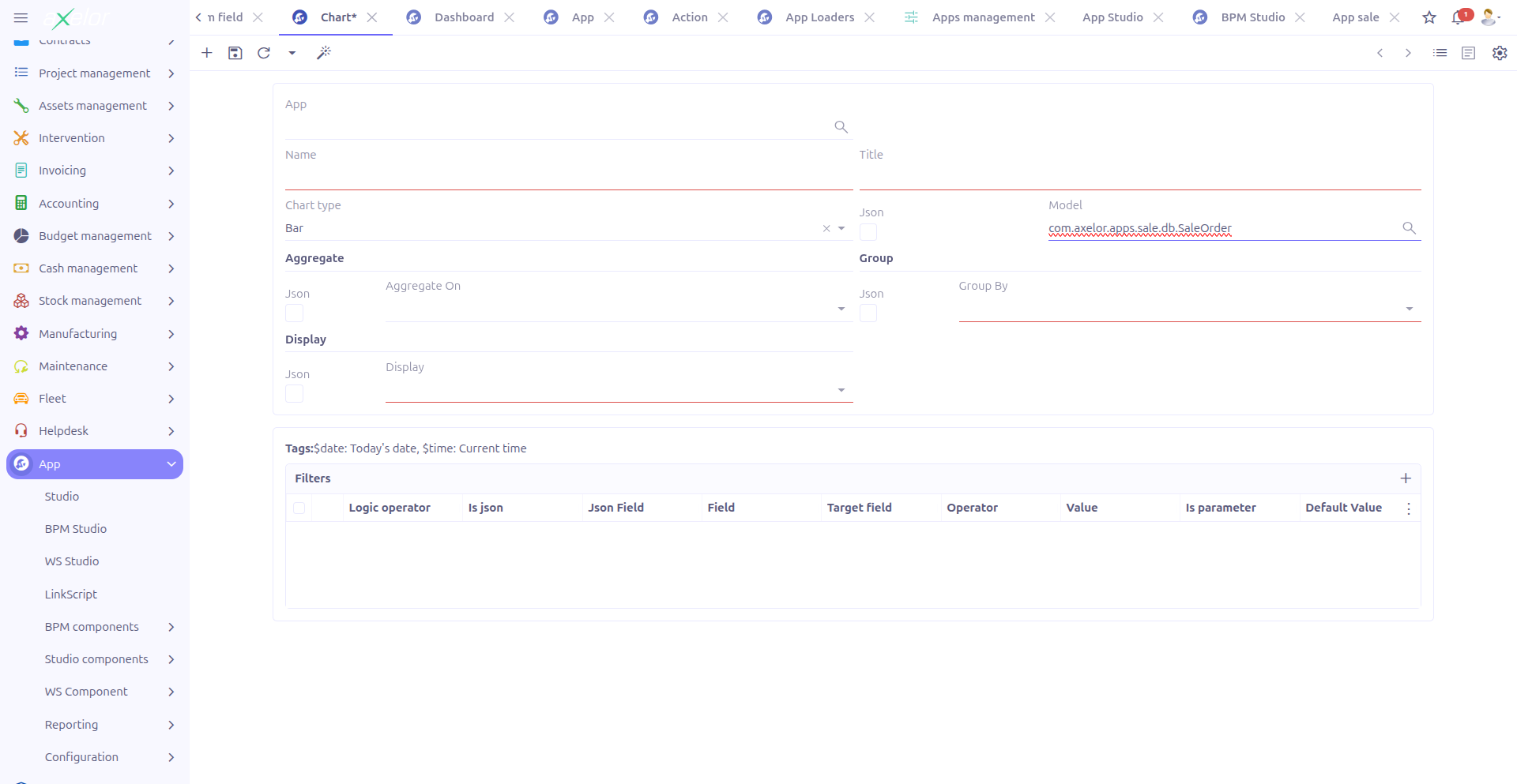 Chart filters panel