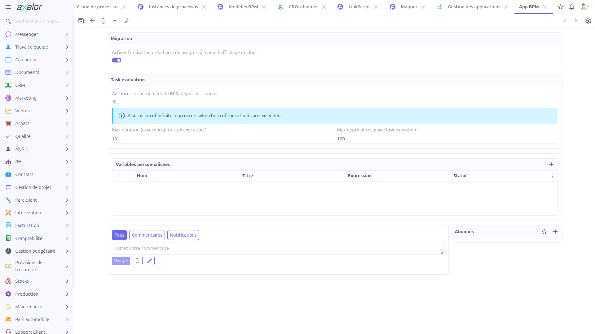 App BPM Configuration form