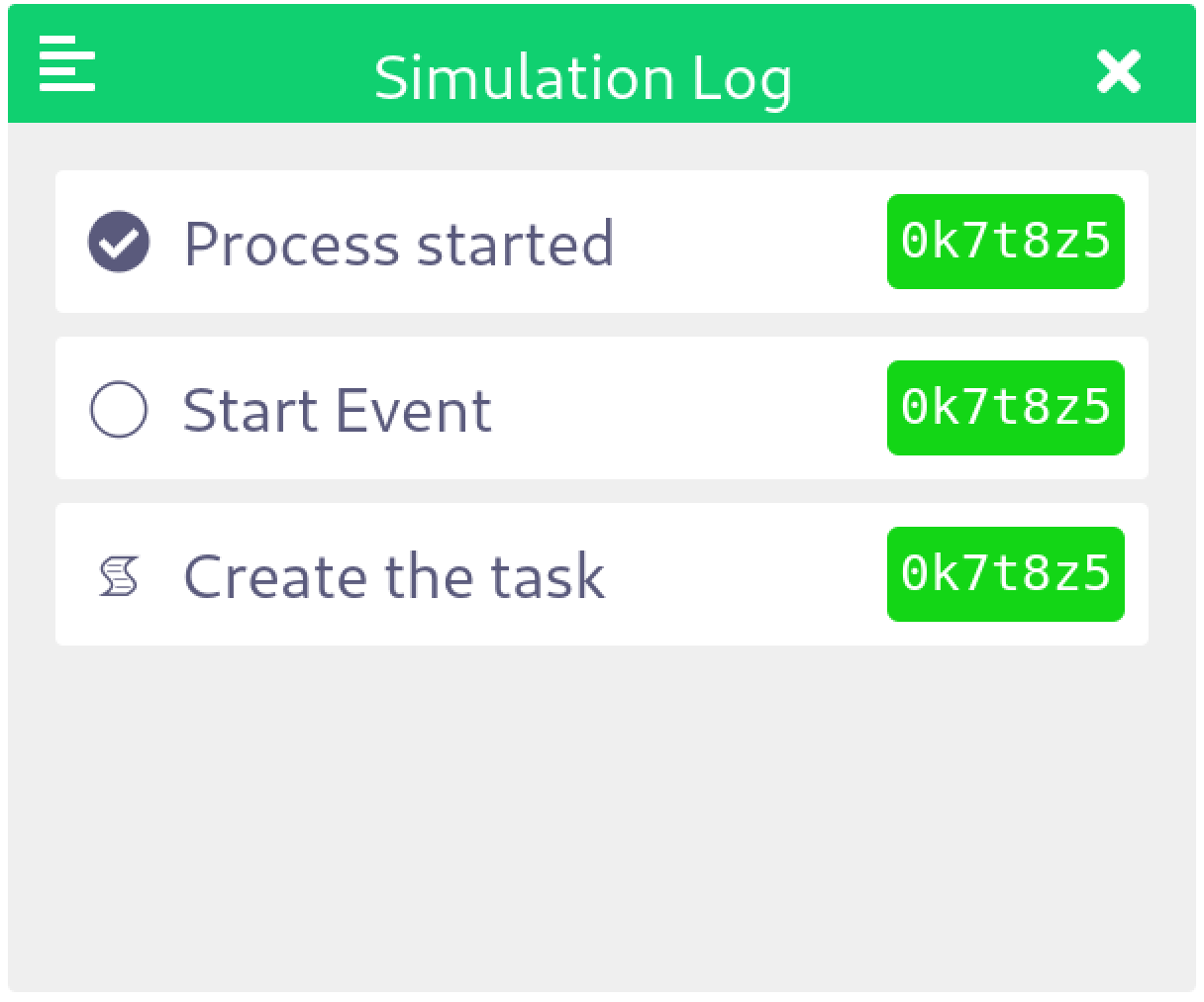 Token simulation logs
