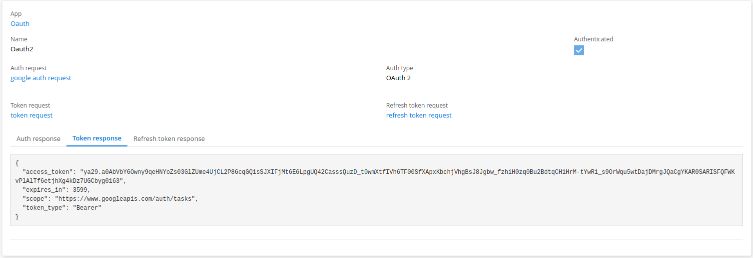 OAuth2 authentication result