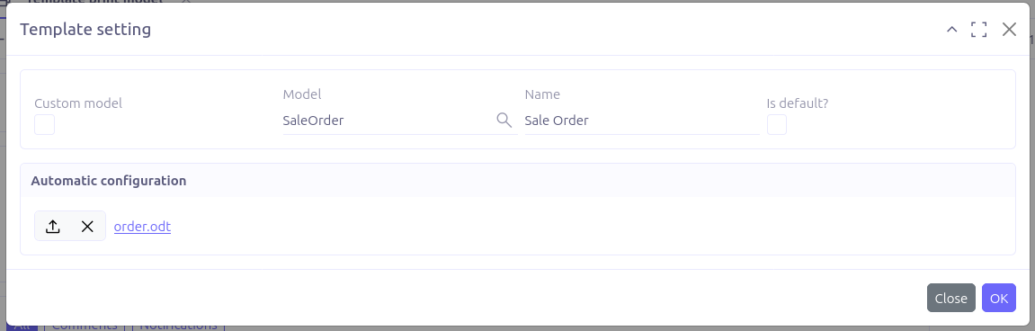 Template setting creation