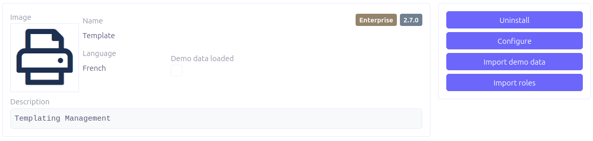 Template configuration Page