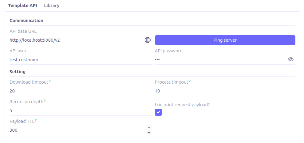 Template configuration